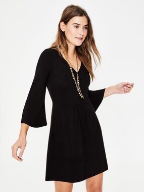 Boden Scarlett Jersey Tunic Dress Black V-Neck Fluted Sleeve 4